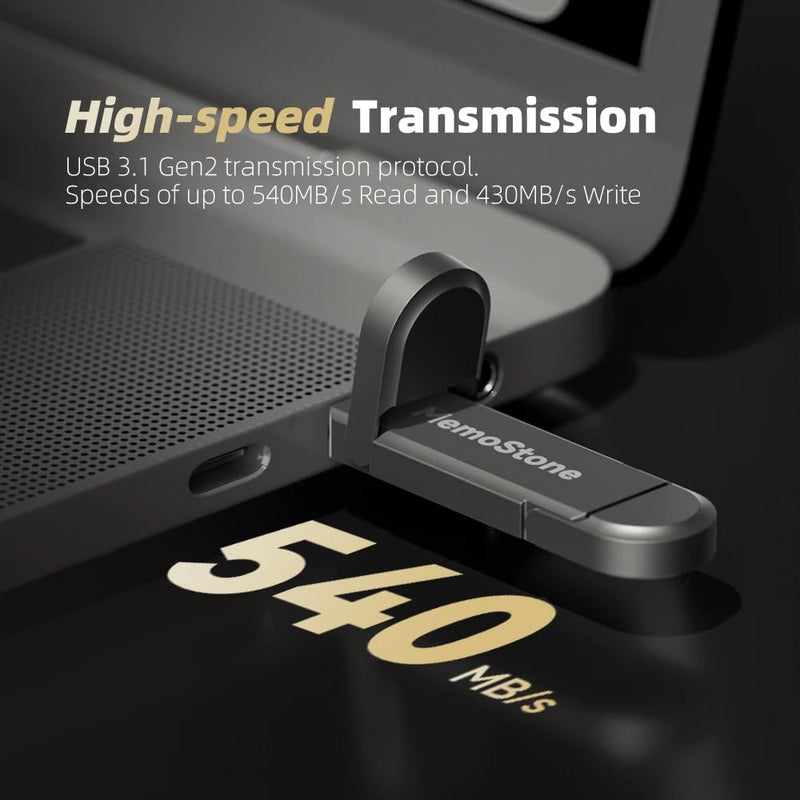 KingSpec MemoStone 256GB External SSD, USB 3.2 Gen2 Dual Type A/C Interface - Up to 540MB/s, Portable Solid State Drive Perfectly Compatible with Smartphones/Laptops/Tablets/Desktops
