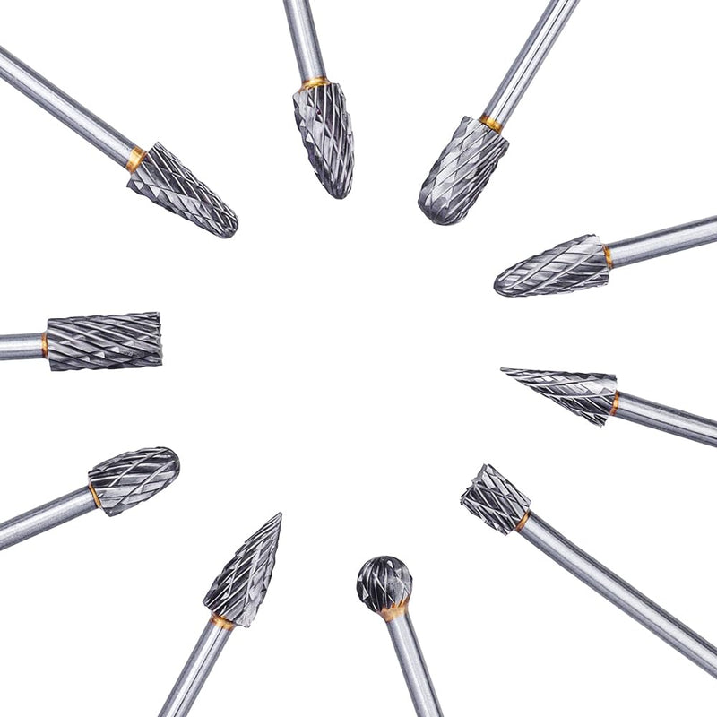 Treki 10 Pieces 100 mm Long Carbide Burrs with 3 mm Shank Tungsten Carbide Milling Cutter Attachment for Cordless Screwdriver, Long Carbide Cutter Metal Cutter Wood Carving Drill Bit Set for