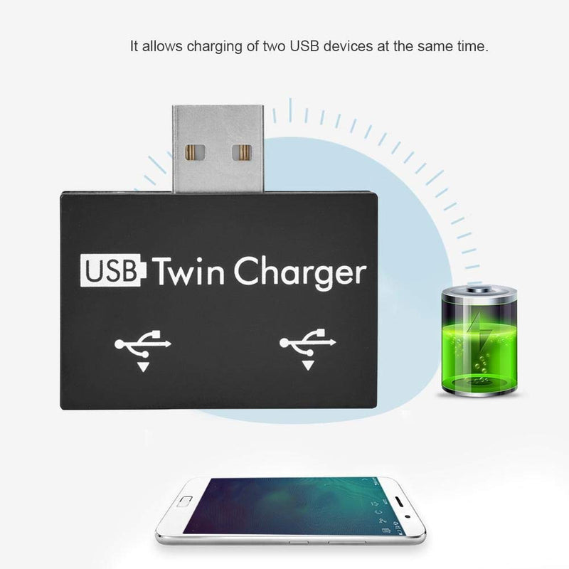 Mini Hub USB2.0 Male to 2-Port USB Twin Charger Splitter Adapter Converter Kit for Mobile Phone/ Laptop (Black) Black