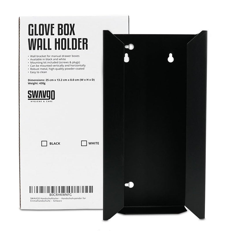 SWAVGO - Glove Holder - Glove Dispenser for Disposable Gloves - with Wall Mount (Black) black