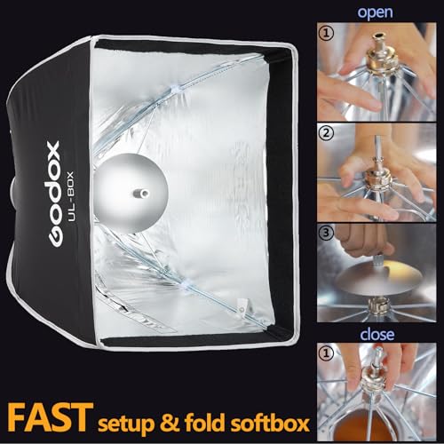 Godox 16" Small Square Softbox Quick Release, UL 40x40cm Universal Bowens Mount Soft Box Fast Setup for Studio Photography, Streaming, Video Lights with Diffusers/Honeycomb Grid/Diffuser Plate 40x40cm /16"