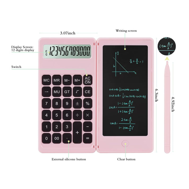 Calculator，Pink Kawaii calculators Desktop with Writing Screen, Large Display, and Quiet Design - Ideal for Students and Office Workers (Pink) pink