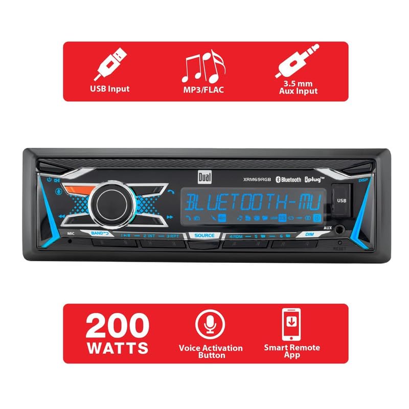 [AUSTRALIA] - Dual Electronics XRM69RGB | 12 Character LCD Single DIN Car Stereo | RGB Custom Colors | Push to Talk Assistant | Bluetooth Hands Free Calling Music Streaming | AM/FM | USB Playback & Charging 