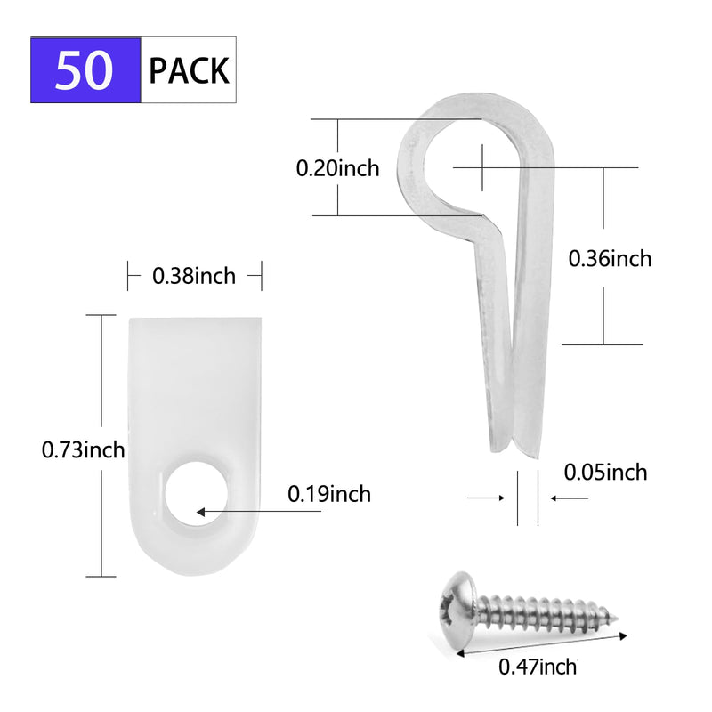 50 Pack 1/5 Inch Rope Light Clips with Stainless Steel Screws, P-Style Rope Light Mounting Clips, Outdoor Light Clips for String Lights, Christmas Light Clips Cable Wire Clamps 50 Pack
