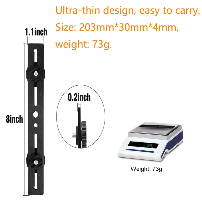 Dual Flash Bracket 8in/20.3cm Camera Mount Tripod Bracket with 1/4 Screw Hot Shoe Flash Light Bracket for LED Light Microphone 3D Stereo Stereoscopic Photography 1 Pack