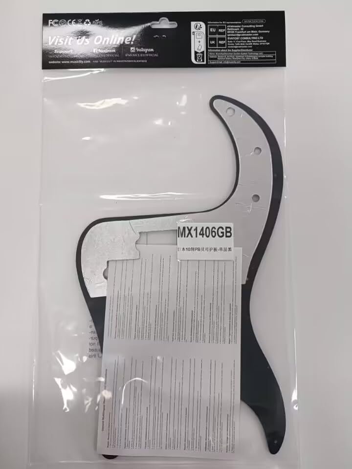 Musiclily Pro 10-Hole P Bass Pickguard for JPN Fender Japan 4-String Precision Bass, 1Ply Black