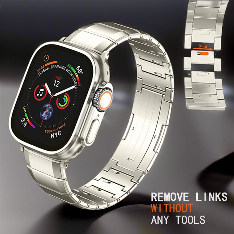 Titanium Band for Apple Watch 11/, Ultra, SE, DLC Beveled Edge Bracelet | MaKTech DLC Coating Scratch-Resistant, Deployment Clasp, for Apple Watch Series 11/10/9/8/7/6/5/4, Ultra 3/2/1, SE 3/2/1 46mm/45mm/44mm/49mm Titanium