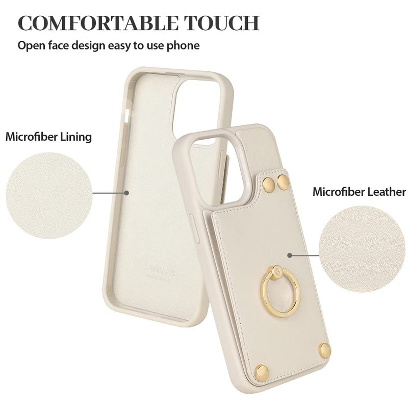 [AUSTRALIA] - LAMEEKU Wallet Case Compatible with iPhone 13, Case with Card Holder, RFID Blocking Leather Cover 360°Rotation Ring Kickstand Protective Bumper Designed for Apple iPhone 13 6.1'' (2021) Beige 