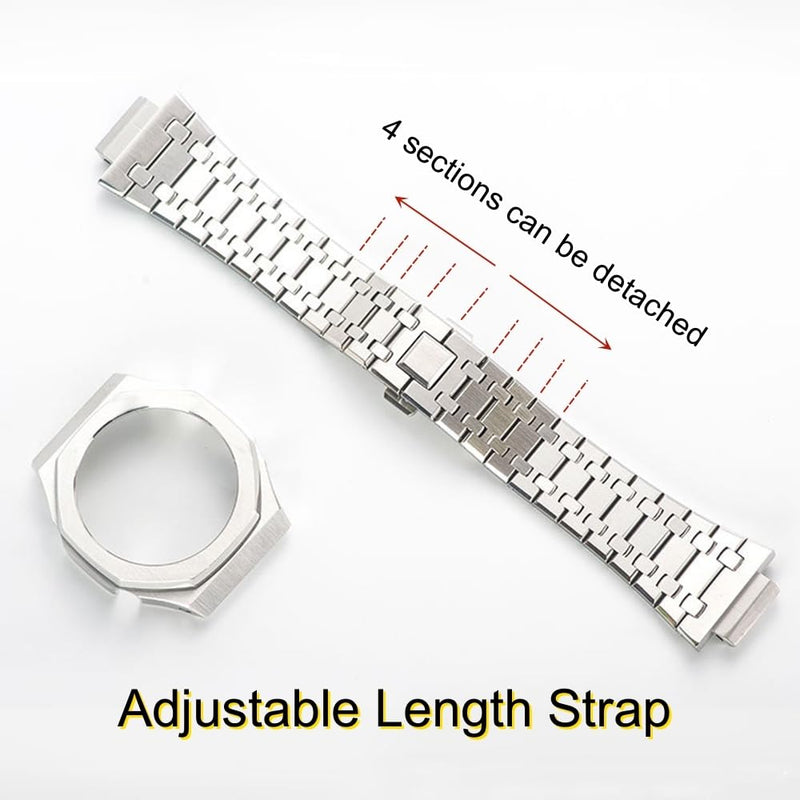 GA2100 Stainless Steel Watch Band Case Mod Kit, Smooth Bezel without Nails Metal Strap Accessories Compatible with Casio Mens G-Shock GA2100/GA-2110 Watches Silver