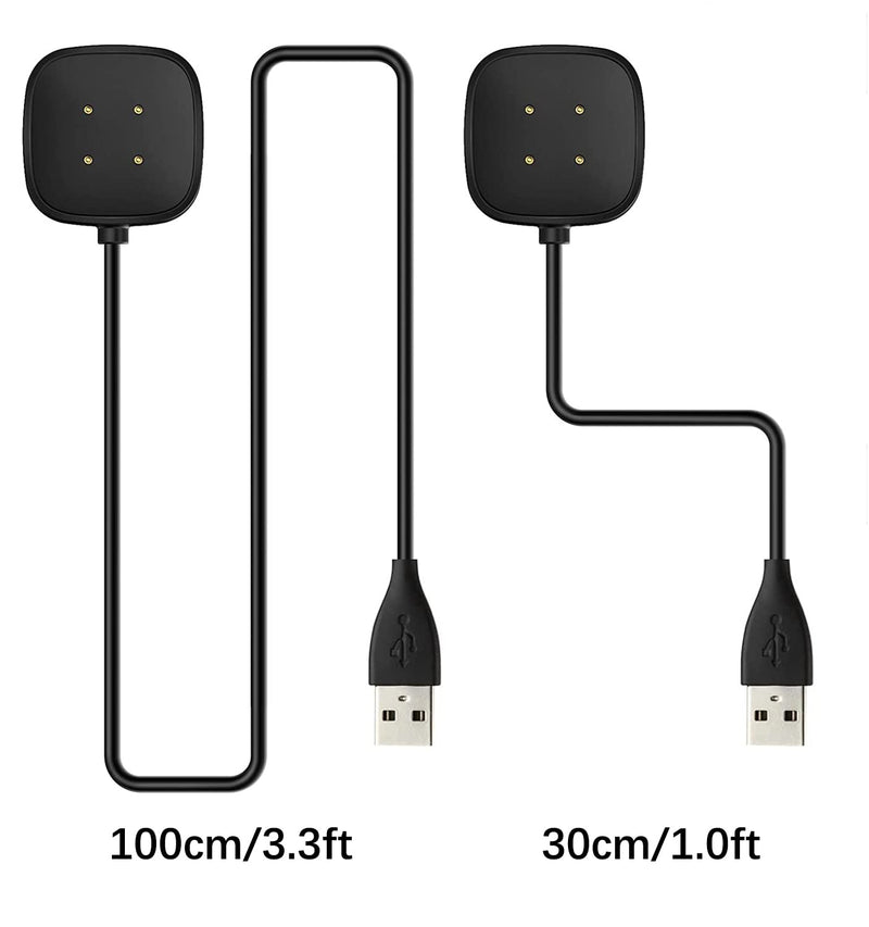 [2-Pack] Charger Cable Compatible with Smart Watch Fitbit Sense/ Versa 3, Replacement USB Charging Cradle Dock Stand Cable (3.3 ft/1.0ft) 3.3 ft/1.0 ft