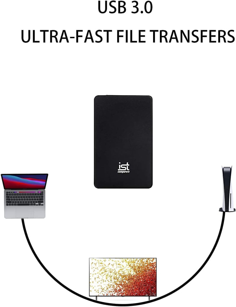 ist computers 1TB External Hard Drive, USB 3.0, Ultra Slim Portable HDD Storage for PC & Mac Laptop, Desktop, PS4, PS5, Xbox One External Storage, Plug and Play Backup Drive, Home, Business, Black 1TB HDD