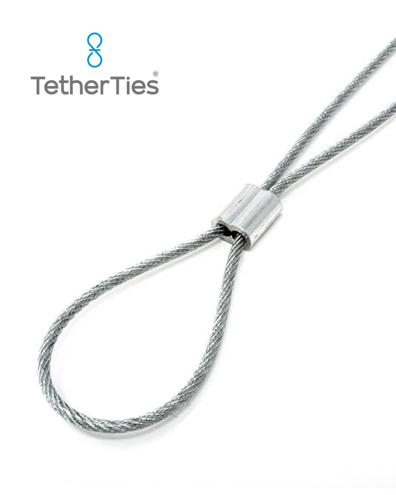 Heavy Duty Cable Lock: A Tamper-Resistant, Pre-Assembled Stainless Cable Tether Kit for Computers, Adapters & Dongles - Includes a Free Crimping Tool for Easy Installation (Silver, 5 Pack) 5 Pack Heavy Duty TetherTies Silver