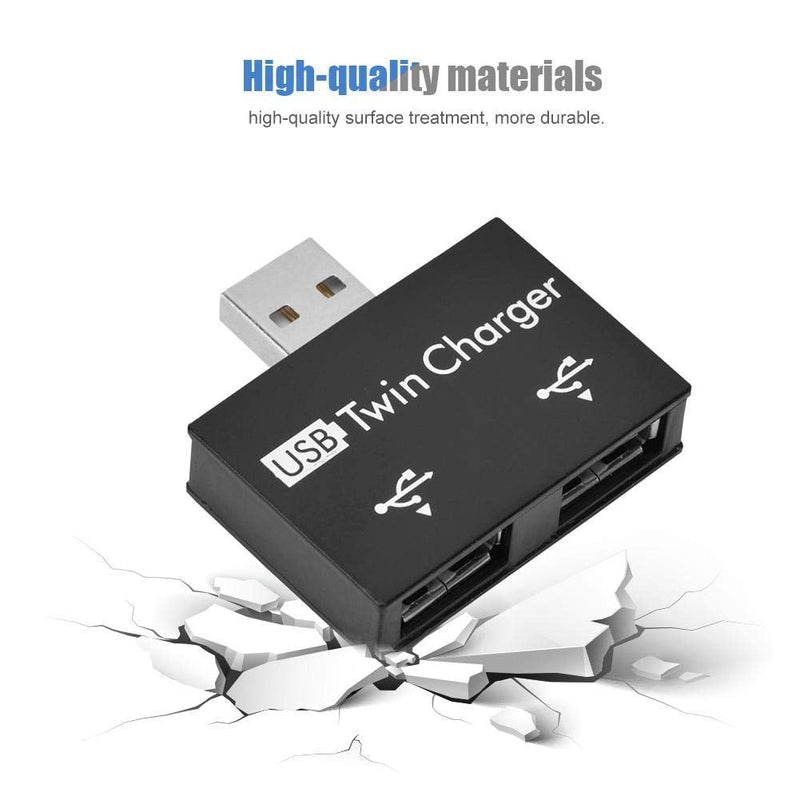 Mini Hub USB2.0 Male to 2-Port USB Twin Charger Splitter Adapter Converter Kit for Mobile Phone/ Laptop (Black) Black