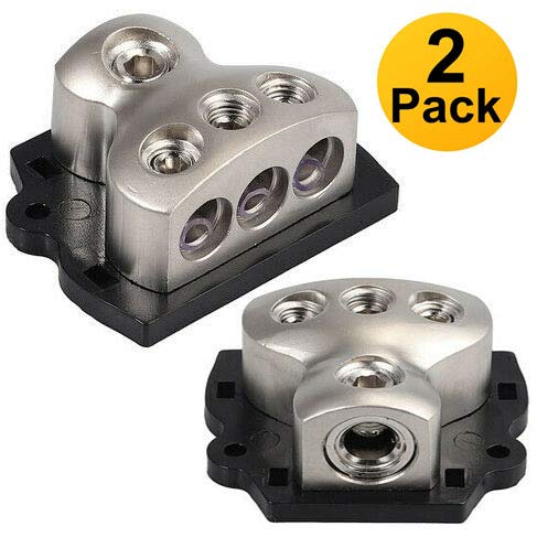 3 Way Power Distribution Block, 1x 0 Gauge in / 3X 4 Gauge Out Amp Power Distribution Ground Distributor Connecting Block for Car Amplifier Audio Splitter 2 Pack