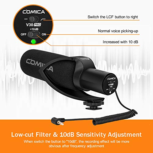 COMICA CVM-V30PRO Shotgun Microphone with Low-Cut Filter, Super Cardioid Black