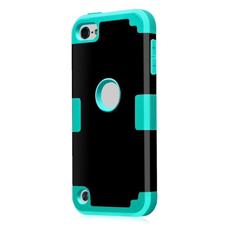 Case for iPod Touch 7th / 6th / 5th Generation, Dual Layered Hard PC Case + Silicone Shockproof Heavy Duty High Impact Armor Hard Cover for Apple iPod Touch 7 6 5 (Black+Blue) Black+Blue