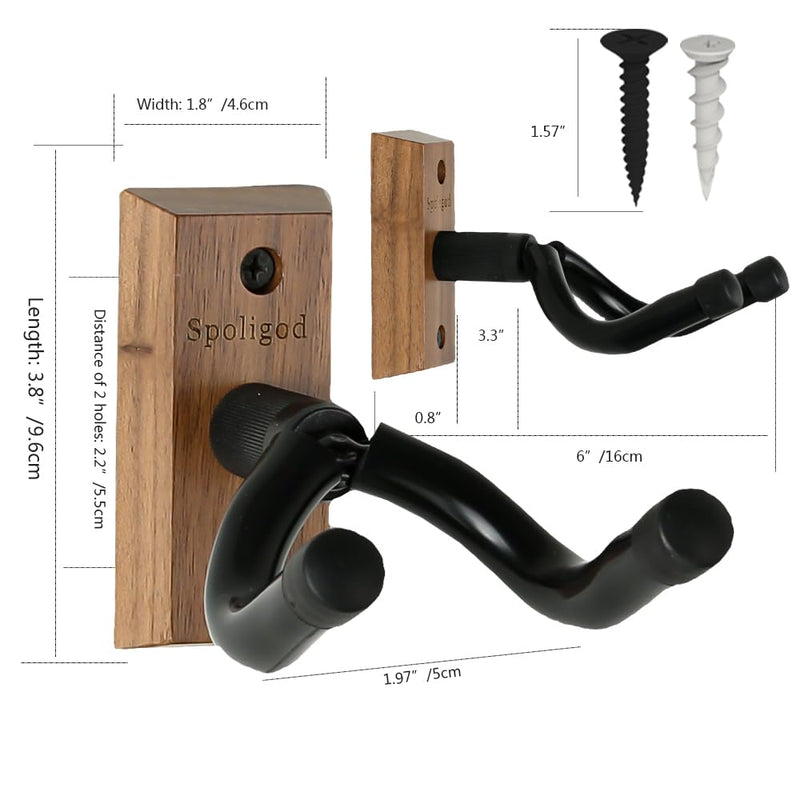 Guitar Wall Mount Hanger 3 Pack, Guitar Hanger,Black Walnut Guitar Hook Holder Stand for Acoustic Electric Bass Guitar Ukulele Mandolin at Home, Studio