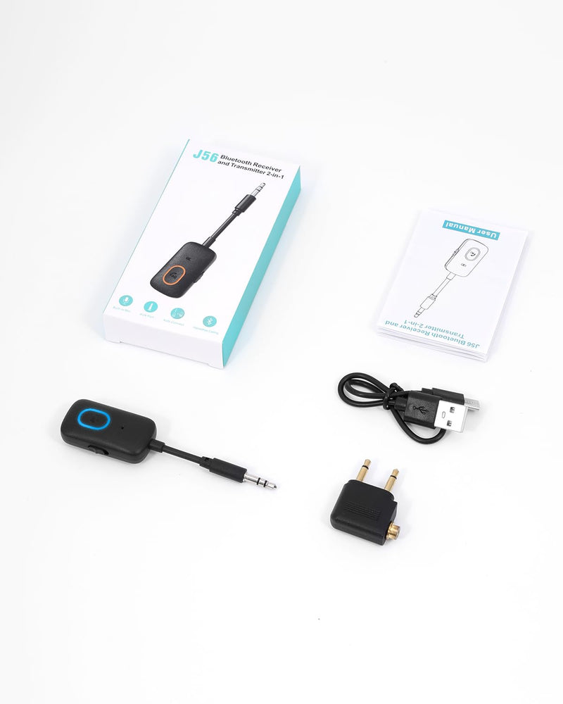 Bluetooth 5.4 Adapter for Car, Upgraded 2-in-1 Aux Transmitter & Receiver with Hands-Free Calls & 180° Swivel Bend, Wireless Audio Adapter for PC, TV, Speakers, Airplane Travel