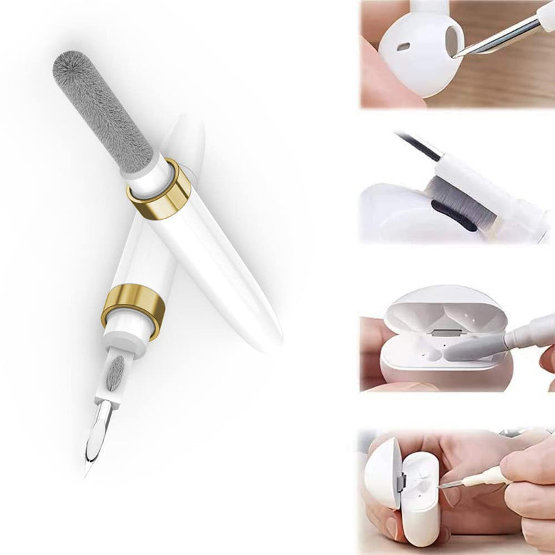 ECP4in1 for Airpod Cleaner Kit Equipped with a Flocked Sponge a Metal Pen Tip 2 High-Density Brush Easy Clean Hard-to-Touch Place Earbud Cleaning Kit Tool for Airpods Pro 1 2 3 -Gold Gold