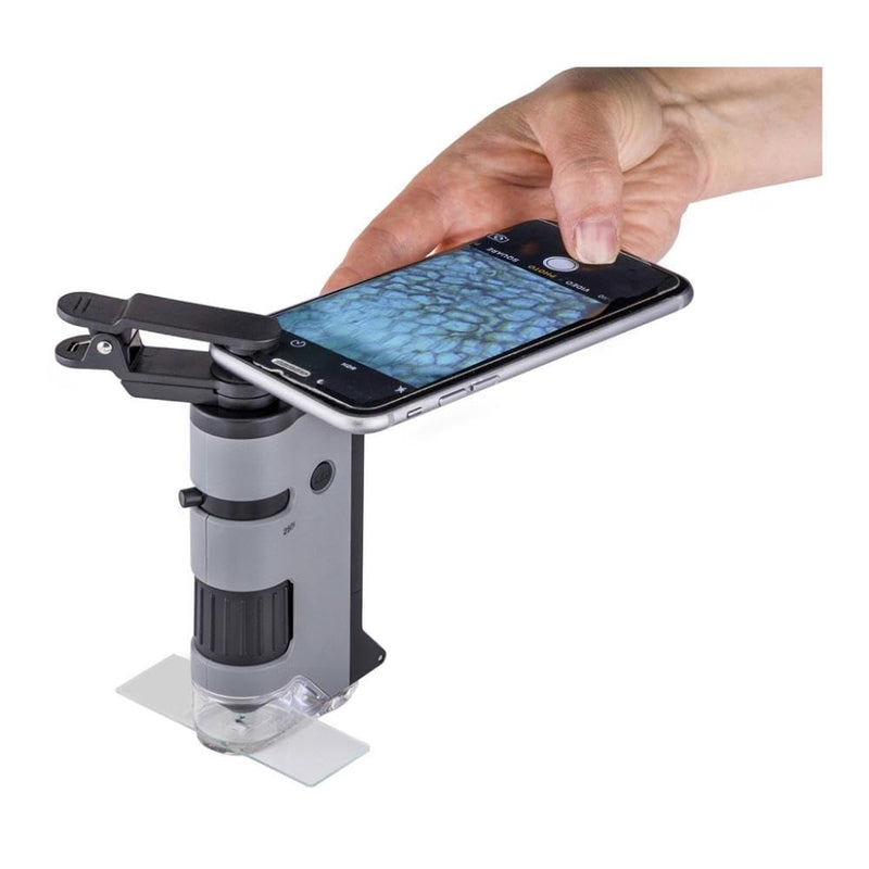 [AUSTRALIA] - Carson MicroFlip 100x-250x, LED UV Pocket Microscope with Smartphone Clip, STEM Education (MP-250) Single Pack 