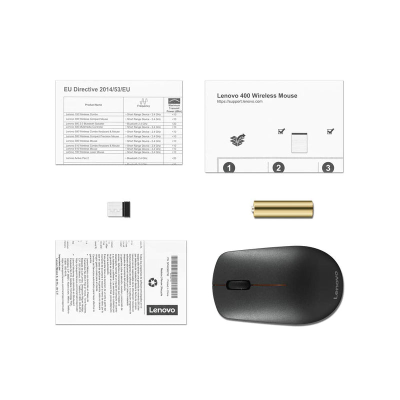 Lenovo 400 Wireless Mouse, 1.46"H x 4.17"W x 2.48"D, Black, GY50R91293
