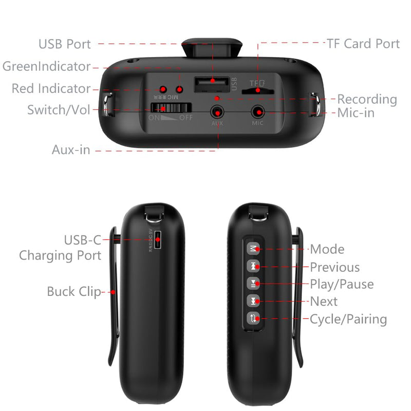 Norwii Wireless Voice Amplifier, 10W 4000mAh Portable Bluetooth Rechargeable PA System with 2 Microphones for Teachers, Meetings, Promotions and Outdoors, Black