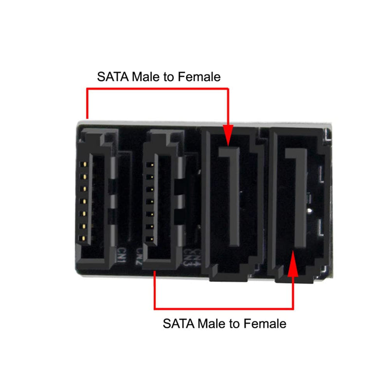 NFHK Dual SATA 7Pin Female to 7Pin Male 360 Degree Angled Adapter Low Profile for Desktops SSD HDD Mainboard Motherboard Dual SATA 360 Angled