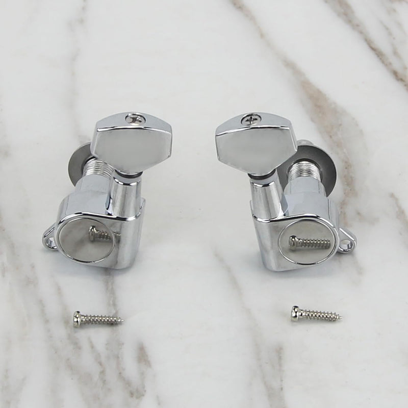 FLEOR 6pcs Left Handed Electric Acoustic Guitar Tuning Pegs Tuners Machine Heads Keys 6L, Chrome 6L Chrome