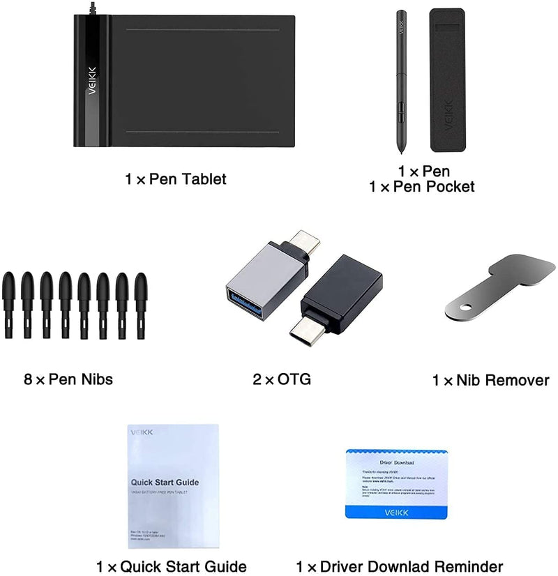 Drawting Tablets VEIKK S640 Computer Graphics Tablets, Ultra Thin and Pocket Pen Tablet 8192 Levels Digital Drawing Pad for Computer on Linux /Windows /Mac OS /Android, OSU Gaming Pad