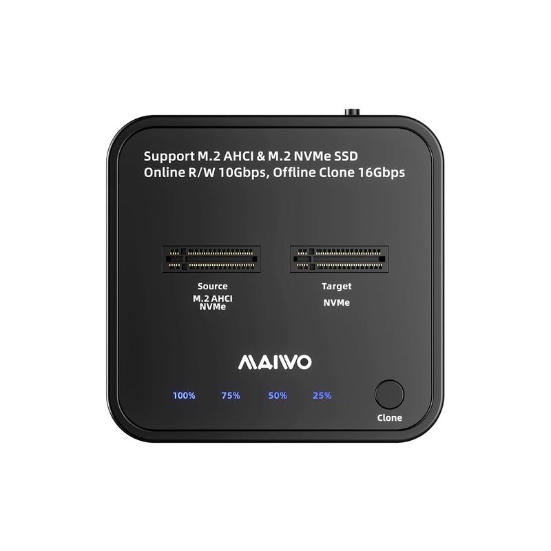 MAIWO M.2 NVMe SSD Cloner Duplicator, USB3.2 Gen2 16Gbps Clone Speed, Dual Bay Hard Drive Docking Station Reader Copier for PCIe NVMe M-Key SSD with UASP, 5V 3A Power, Access Two SSDs Simultaneously