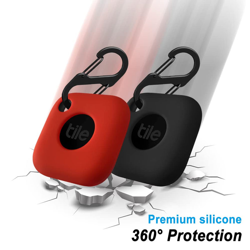 Geiomoo Silicone Case for Tile Mate 2022, Soft Scratch Resistant Cover with Carabiner (2 Pack Black+Red) 2 Pack Black+Red