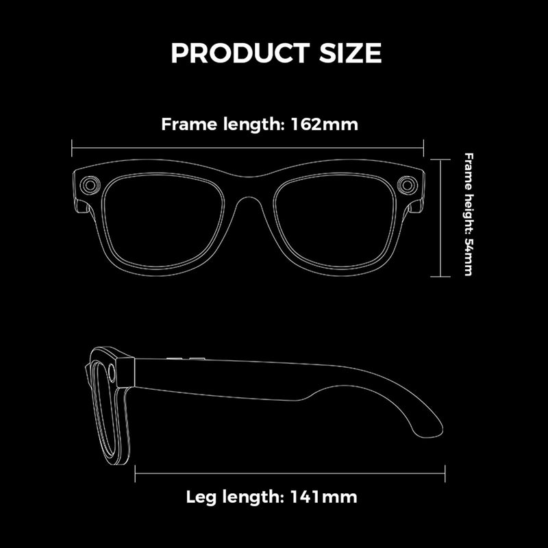 AI Smart Glasses with 800W Camera, Video Recording, Real-Time Translation, Music Control, WiFi/Bluetooth 5.3 Smart Eyewear for Meeting Records, Traveling Scenery, Life Moments