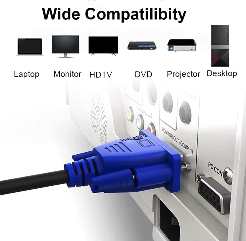 [AUSTRALIA] - VGA to VGA Monitor Cable 5 Feet, VGA Cord 5 Feet, Male VGA to VGA Male Computer Monitor Cable Adapter Cord HD15 1080P@60Hz Full HD High Resolution for TV Computer Projector TV Docking Station 5 FT/1.5M VGA Blue 1-Pack 