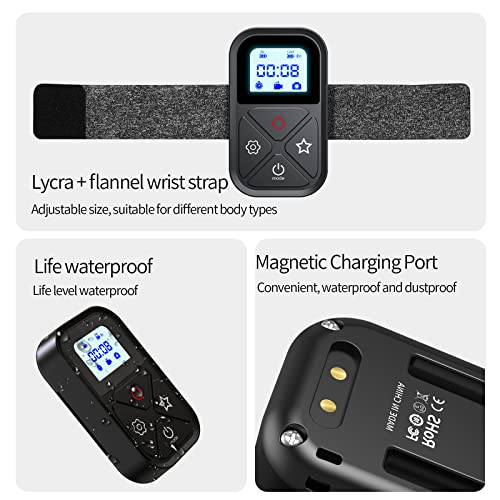 Remote Control for GoPro, TELESIN Magnetic Wireless Remote Controller with LCD Display Wrist Strap for Go Pro Max GoPro Mini Hero 12 11 10 9 8 Bike Motorcycle Cycling Hiking POV Selfie Accessories T10 Water Resistant
