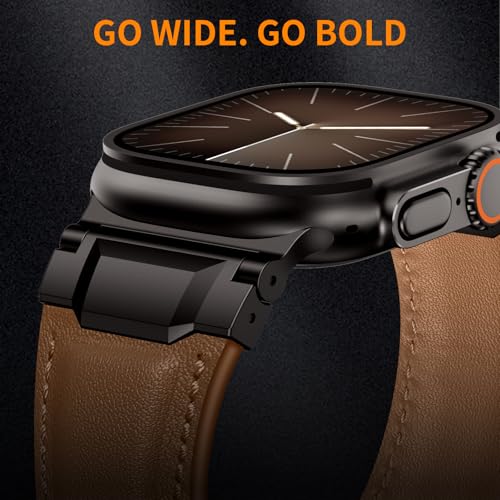 Leather Bands Compatible with Apple Watch Ultra 3/2/1 Band 49/46/45/44/42mm Men, Genuine Leather Metal Connector Strap for iWatch Ultra Series 11/10/9/8/SE, Dark Brown/Black+Light Brown/Black