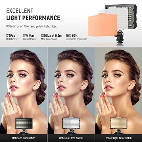 Neewer on Camera Video Light Photo Dimmable 176 LED Panel with 1/4" Thread for Canon, Nikon, Sony and Other DSLR Cameras, 5600K (Battery Not Included) PT-176S