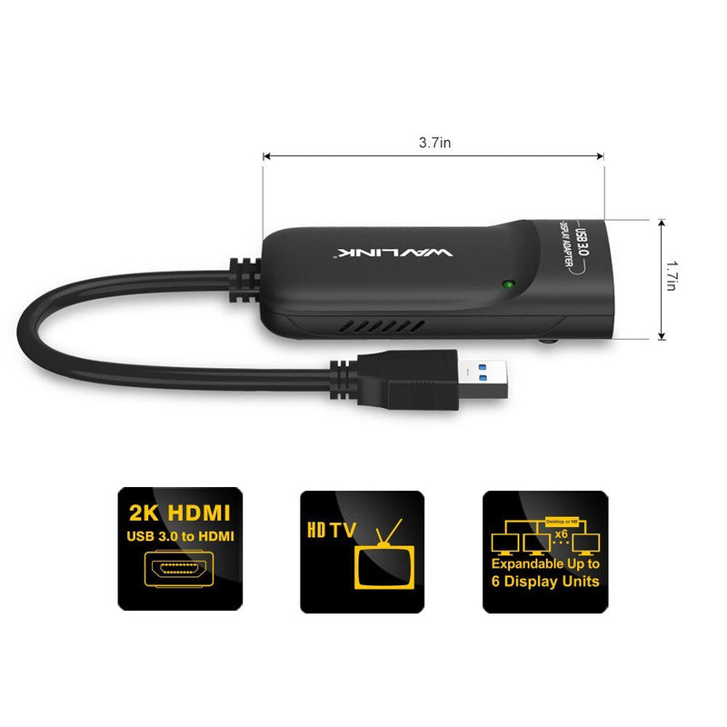 Wavlink USB 3.0 to HDMI Universal Video Graphics Adapter with Audio Port Displaylink Chip Supports up to 6 Monitor displays, 2048x1152 External Video Card Adapter Support Windows & Chrome OS USB to HDMI