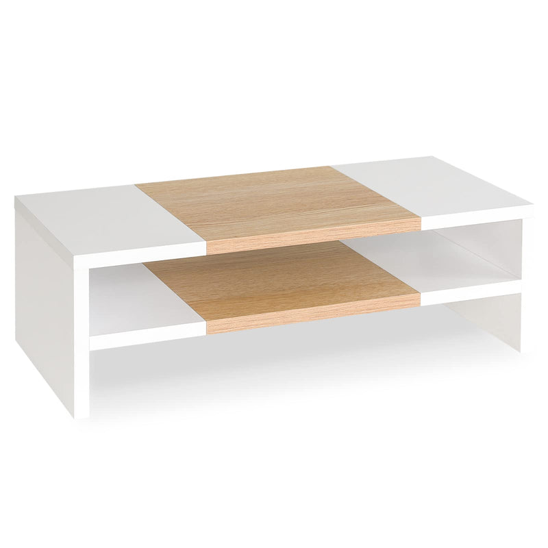 TEAMIX 3 Tiers 20 Inch Desktop Monitor Stand Riser Printer Stand for Desk Organizer (White+Maple)