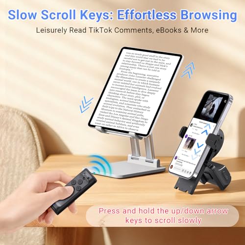 MILOUZ Remote Control Scrolling for Tiktok with Phone Stand,Page Turner for Kindle App E-Book,Bluetooth Camera Shutter Remote for iPhone, Android,iOS,iPad,Tablet (Black) Black