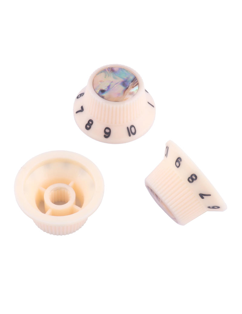 Guitar Knobs Abalone Top Speed Control Knobs 6mm Shaft Pots Volumn Tone Knobs Compatiable with Strat Stratocaster Electric Guitar Set of 3Pcs Ivory.
