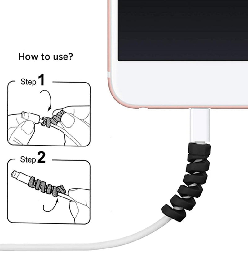 12 Pcs Charger Cable Protector,TP Flexible Cable Saver,Spiral USB Mouse Wire Protector for Headphone Laptop Earphone Cell Phone Wrap Accessories (Black)