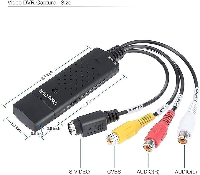 VHS to Digital Converter,RCA to USB Audio Video Converter,USB 2.0 Video Capture Card,Convert VHS to Digital from VHS VCR Mini DV Hi8 DVD for MAC/PC BR116