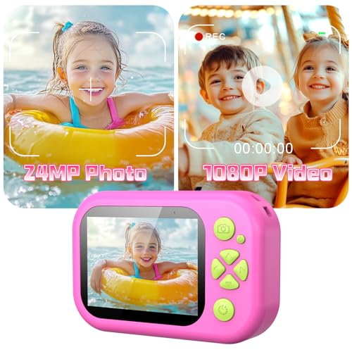 Kids Waterproof Camera, IP67 Underwater Digital Camera, 1080P 48MP, 32GB Pink