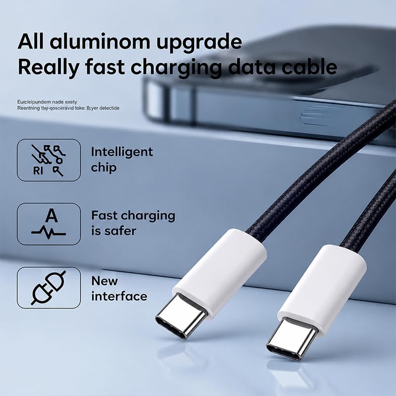 USB-C to USB-C Data Cable, 60W Fast Charge Type-C Charging Cable, Braided USB-C Charging Cable (Purple,2m) Purple 2m