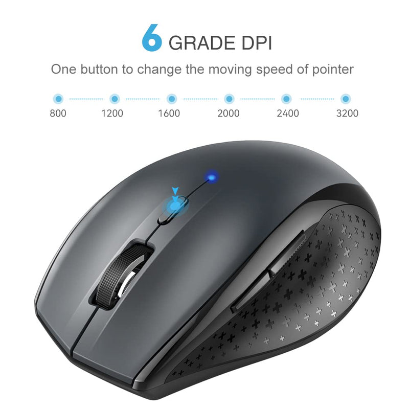 TECKNET Bluetooth Wireless Mouse, 6 Adjustable DPI Levels, 24-Month Battery Life, 6 Buttons Compatible for Ipad Pro/Laptop/Surface Pro/Windows Computer /Chromebook-Grey Grey