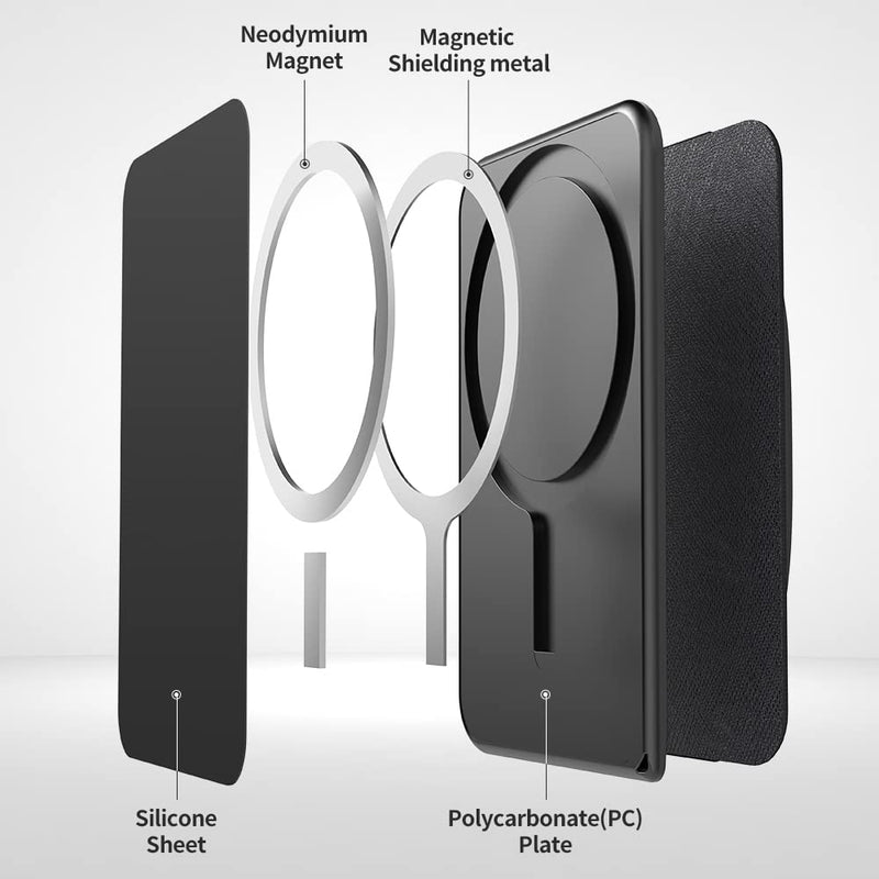 3 in 1 Magnetic Card Holder, Sinjimoru Magnetic Wallet for MagSafe as Cell Phone Wallet Stick On with Phone Grip Holder & Mobile Phone Kickstand iPhone 15 14 13 12 Series. M-Bgrip Black