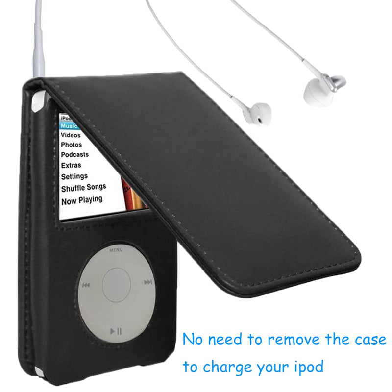 V-TOP Leather Case for Apple iPod Video Classic 80G 120G 160G 60G Classic Protective with Movable Belt Clip Black