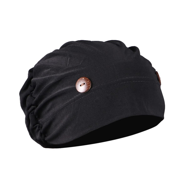 iplusmile Chemotherapy Hat with Buttons Turbans Hat Chemo Hat Headwear Sleep Cap Headwrap Cancer Slouchy Hat Peeling Hat Bouffant Hats for Women Black M