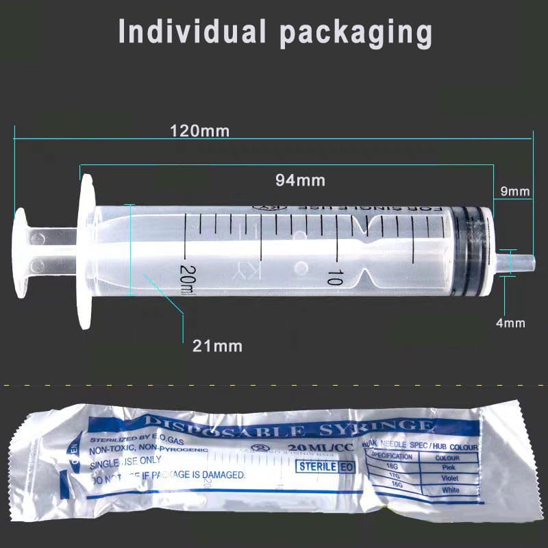 Pack of 12 Syringes, 20 ml Reusable Syringe, Dosing Syringe Without Needle, Tools for Liquid Measure Syringes, Food Syringe, for Laboratory, Animal Feeding, Plant Watering