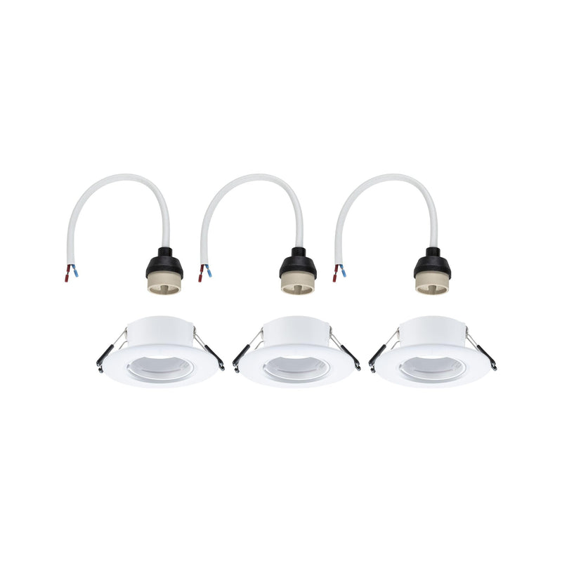 Paulmann 92112 Recessed Light Set of 3 Rigid Round 90 mm GU10 Max. 3 x 10 W 230 V White Recessed Lamp